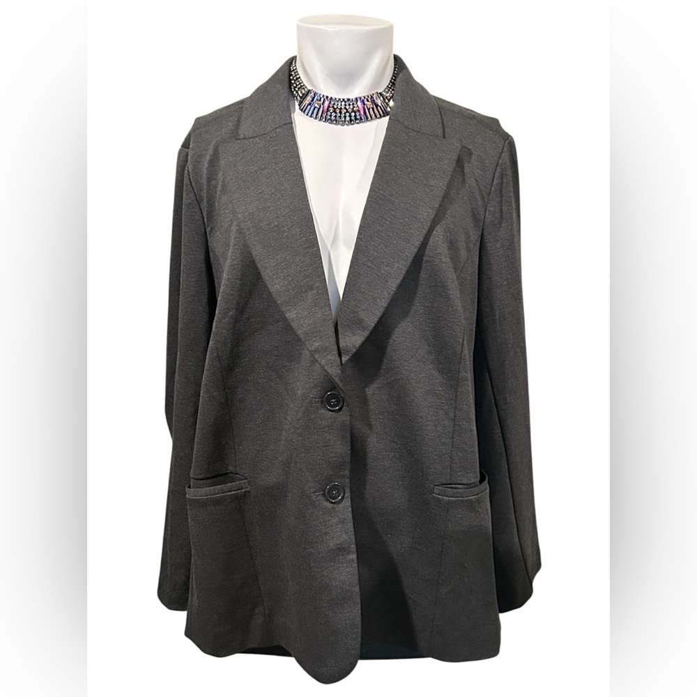 DG2 by Diane Gilman Charcoal Gray Single-Button Blazer
